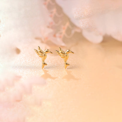 Limerencia Hypoallergene G23 Ohrstecker aus reinem Titan für Damen | Fliegender Kolibri | Süßer Vogel | Liebliches Tier | F136 Implantat-Grad Ohrlochstechen Ohrschmuck Zartes Geschenk (Silber)