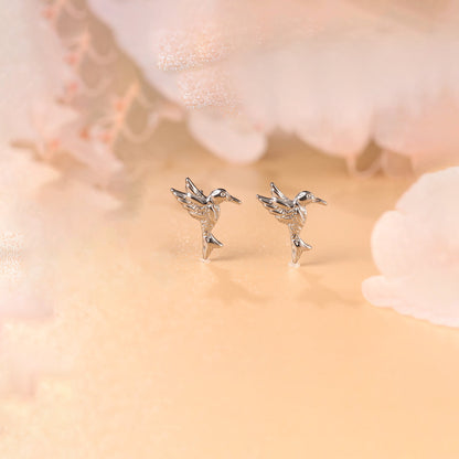 Limerencia Hypoallergene G23 Ohrstecker aus reinem Titan für Damen | Fliegender Kolibri | Süßer Vogel | Liebliches Tier | F136 Implantat-Grad Ohrlochstechen Ohrschmuck Zartes Geschenk (Silber)