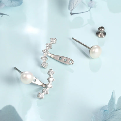 Limerencia Orecchini Pendenti Ipoallergenici in Titanio Grado Implantare G23, Perline Bianche + Zirconia Cubica 5A, Orecchini Jacket per Piercing Donna e Ragazze con Orecchie Sensibili
