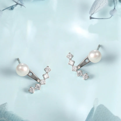 Limerencia Orecchini Pendenti Ipoallergenici in Titanio Grado Implantare G23, Perline Bianche + Zirconia Cubica 5A, Orecchini Jacket per Piercing Donna e Ragazze con Orecchie Sensibili