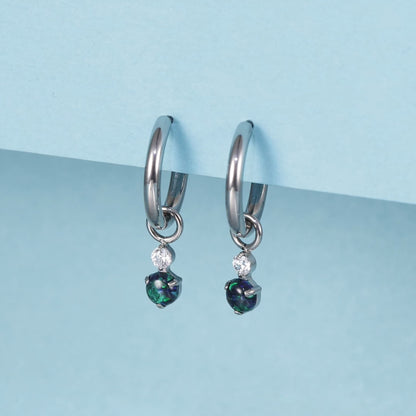 Orecchini cerchio pendenti leggeri in titanio puro ipoallergenico Limerencia da donna, design barra verticale, croce, luna, fulmine, stile delicato (zircone + opale verde)