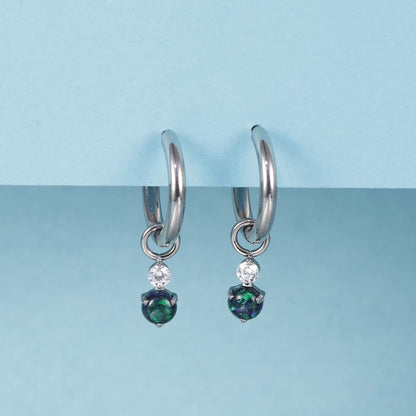 Orecchini cerchio pendenti leggeri in titanio puro ipoallergenico Limerencia da donna, design barra verticale, croce, luna, fulmine, stile delicato (zircone + opale verde)