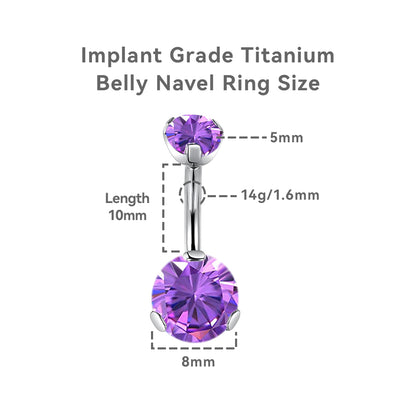 Anelli ombelicali Limerencia in titanio G23, grado implantologico medico ipoallergenico, barrette ombelicali piercing 14G con zircone cubico a goccia (Viola)