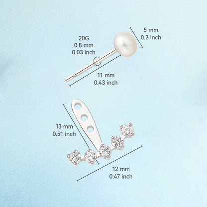 Limerencia Orecchini Pendenti Ipoallergenici in Titanio Grado Implantare G23, Perline Bianche + Zirconia Cubica 5A, Orecchini Jacket per Piercing Donna e Ragazze con Orecchie Sensibili