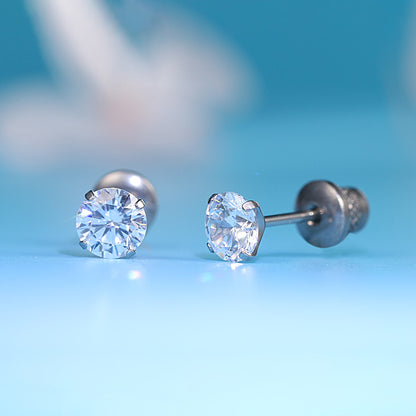 Limerencia Titan Hypoallergene Ohrstecker G23 für Damen 5A Zirkonia Helix Schraubverschluss Implantatqualität F136 Piercing-Ohrringe für empfindliche Ohren (weiße CZ)