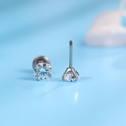 Limerencia Titan Hypoallergene Ohrstecker G23 für Damen 5A Zirkonia Helix Schraubverschluss Implantatqualität F136 Piercing-Ohrringe für empfindliche Ohren (weiße CZ)