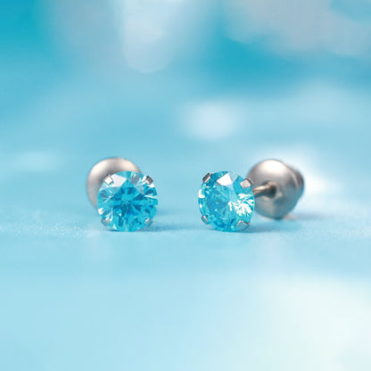 Limerencia Titan Hypoallergene Ohrstecker G23 für Frauen 5A Zirkonia Helix Schraubverschluss Implantat-Qualität F136 Piercing Ohrringe für empfindliche Ohren (Aquamarin)