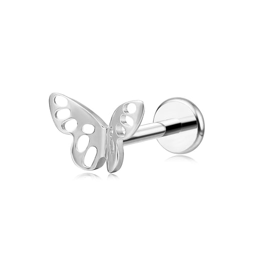 Limerencia Gioielli per piercing in titanio puro F136 ipoallergenico, orecchino a perno con retro piatto e filettatura interna 18G per cartilagine/trago/elice/conchiglia/naso/labbro (farfalla 1 pezzo)
