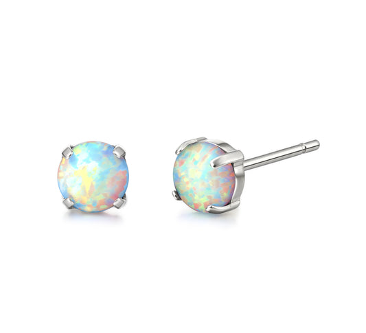 Limerencia G23 Hypoallergenic Pure Titanium Earrings, Opal/Moonstone/Cat's Eye/Blue Turquoise Stud Earrings, F136 Implant Grade|Delicate Jewelry for Sensitive Ears (5mm, White Opal)