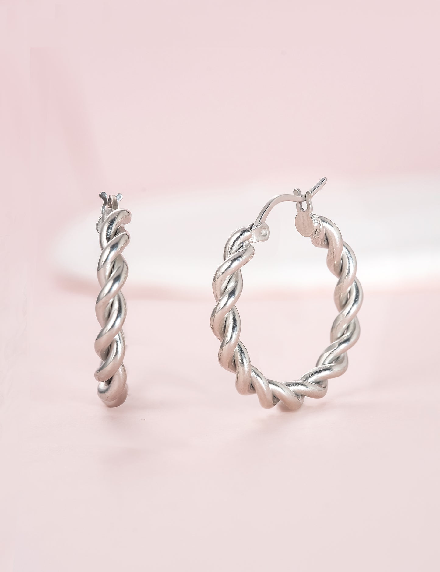 Limerencia hypoallergenic Pure Titanium Twisted Rope Round Hoop Earrings for women (24mm Twisted Rope Hoop, Silver)