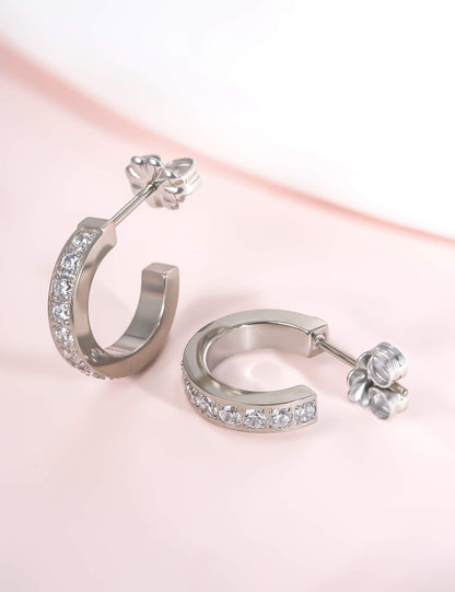 Limerencia Hypoallergenic G23 Pure Titanium Small Open C Hoop Earrings, F136 Implant Grade Lightweight Cubic Zirconia/Opal Cuff Huggie Earrings for Women Sensitive Ears