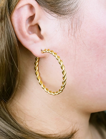 Limerencia hipoalergénicos Aretes de aro redondos de titanio puro trenzado para mujer (aro de cuerda trenzada de 42 mm, plata)…