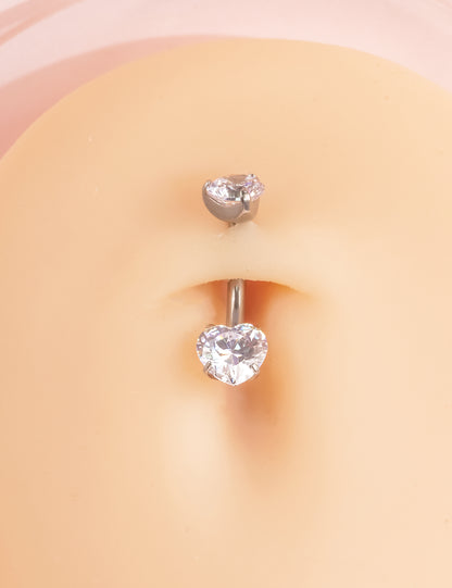 Anello ombelicale Limerencia 14G in titanio G23 con piccolo zircone a goccia, piercing ombelicale filettato interno da 10 mm (10 mm, piccolo cuore)
