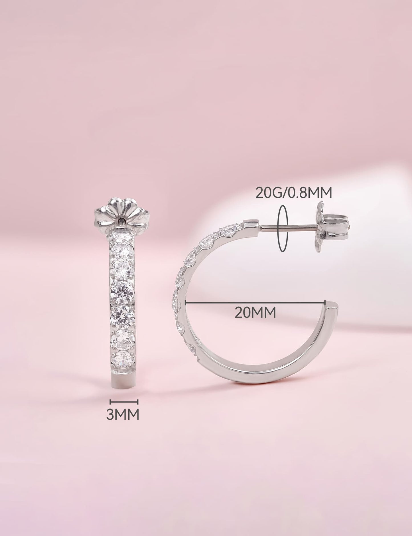 Orecchini cerchio in titanio puro G23 ipoallergenico Limerencia, orecchini huggie in titanio F136 per donne con orecchie sensibili (cerchio aperto 20 mm, argento)