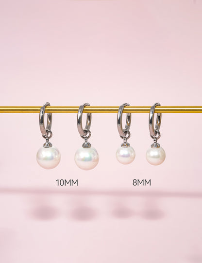 Limerencia Pendientes Hipoalergénicos de Titanio Puro con Postes Ligeros Colgantes Huggie para Mujer | Barra Vertical, Cruz, Luna, Rayo | Pendientes Delicados (Perla de 10 mm)
