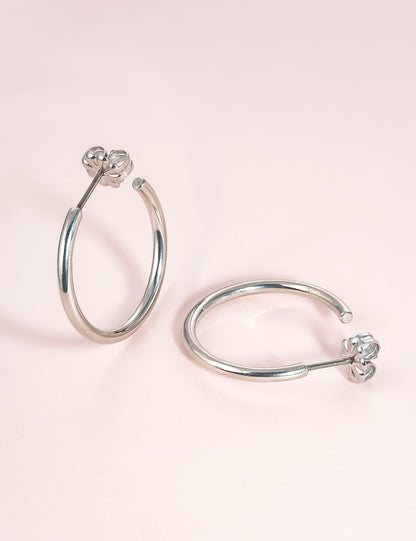 Limerencia Boucles d'oreilles anneau C ouvert grand en titane pur G23 hypoallergénique, boucles huggie cuff légères en titane F136 serties de zircon cubique pour femmes aux oreilles sensibles (anneau rond fin 20 mm, couleur argentée)