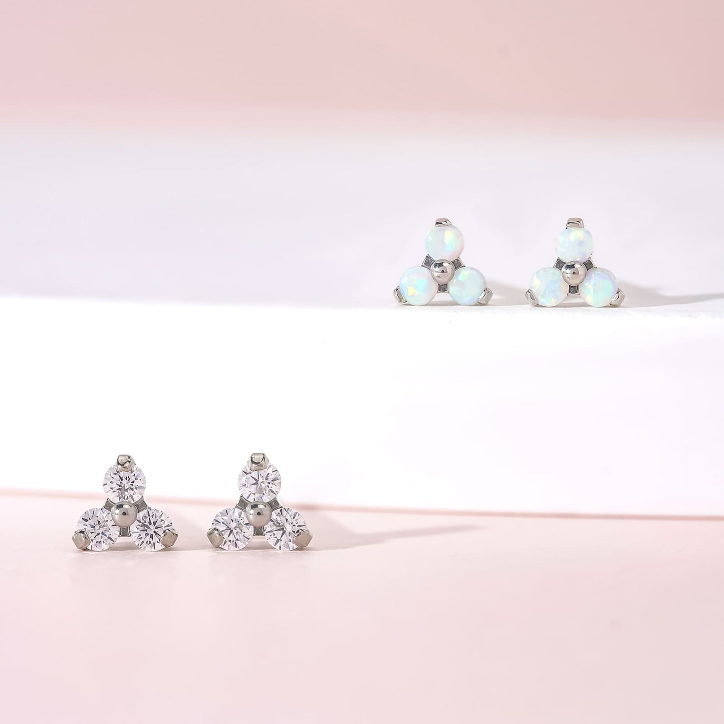 Limerencia Hypoallergenic F136 Pure Titanium Earrings Trefoil Trinity Triple Cluster Minimalist | G23 Implant Grade Piercing Jewelry For Sensitive Ears (Trinity CZ, Silver)