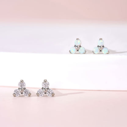 Limerencia Hypoallergenic F136 Pure Titanium Earrings Trefoil Trinity Triple Cluster Minimalist | G23 Implant Grade Piercing Jewelry For Sensitive Ears (Trinity CZ, Silver)