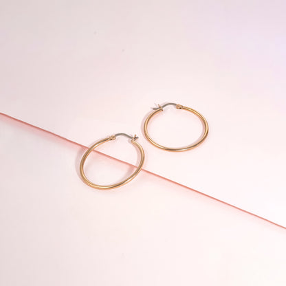 Limerencia Boucles d'oreilles anneaux ronds fins à corde torsadée en titane pur hypoallergéniques pour femmes (Anneau rond fin 30 mm, Or rose)
