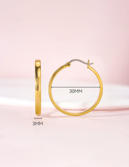 Limerencia G23 Pendientes de aro hipoalergénicos de titanio puro para mujer con orejas sensibles (sin gema, 30 mm, oro)