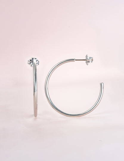Limerencia Hypoallergene G23 Reines Titan Große Offene C-Creolen Ohrringe, F136 Leichte Cubic Zirkonia Ohrklemmen für Frauen mit Empfindlichen Ohren (30 mm Dünne Runde Creolen, Silber)