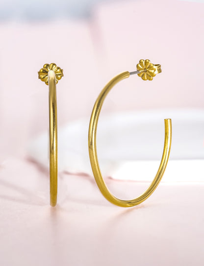 Limerencia Hypoallergene G23 Reines Titan Große Offene C-Creolen Ohrringe, F136 Leichte Cubic Zirkonia Ohrklemmen für Frauen mit Empfindlichen Ohren (30 mm Dünne Runde Creolen, Silber)