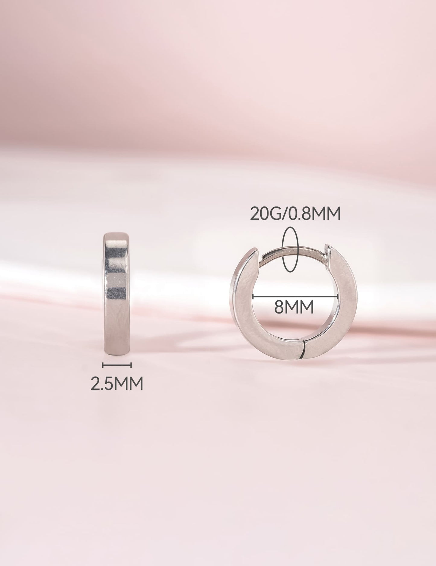 Limerencia G23 Pure Titanium Hypoallergenic Huggie Hoop Earrings for Women Sensitive Ears (8 Millimeters)