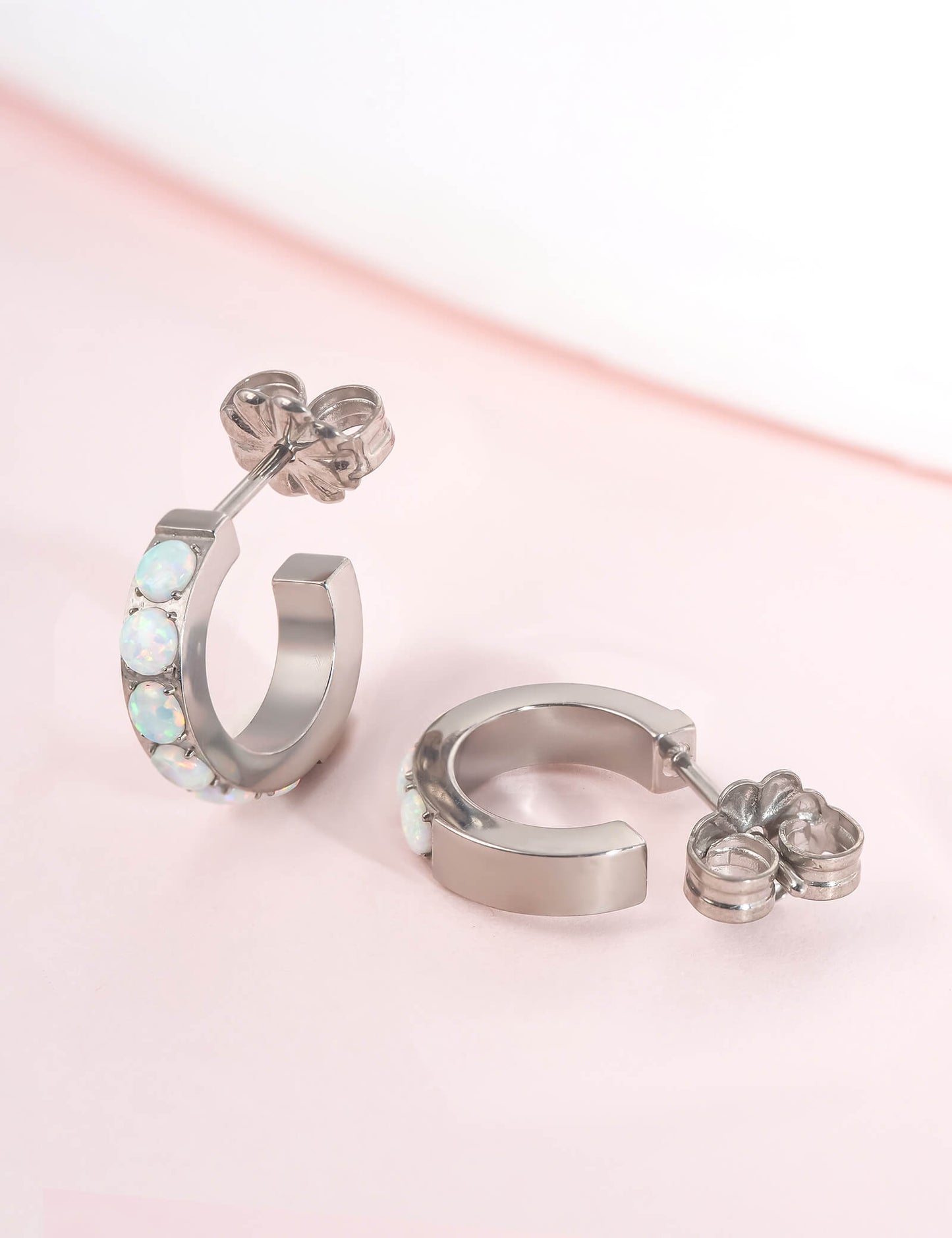 Limerencia Hypoallergenic G23 Pure Titanium Small Open C Hoop Earrings, F136 Implant Grade Lightweight Cubic Zirconia/Opal Cuff Huggie Earrings for Women Sensitive Ears