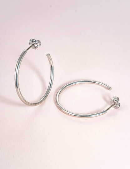 Limerencia Hypoallergene G23 Reines Titan Große Offene C-Creolen Ohrringe, F136 Leichte Cubic Zirkonia Ohrklemmen für Frauen mit Empfindlichen Ohren (30 mm Dünne Runde Creolen, Silber)