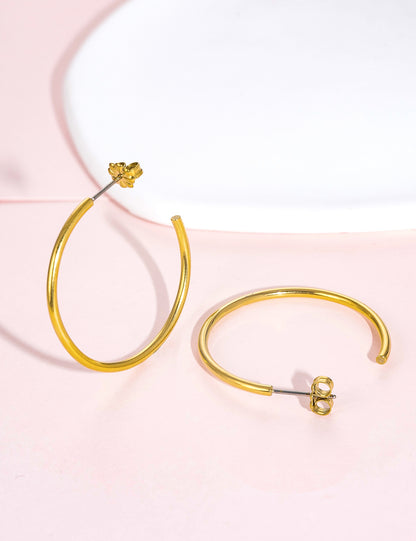 Limerencia Hypoallergene G23 Reines Titan Große Offene C-Creolen Ohrringe, F136 Leichte Cubic Zirkonia Ohrklemmen für Frauen mit Empfindlichen Ohren (30 mm Dünne Runde Creolen, Silber)