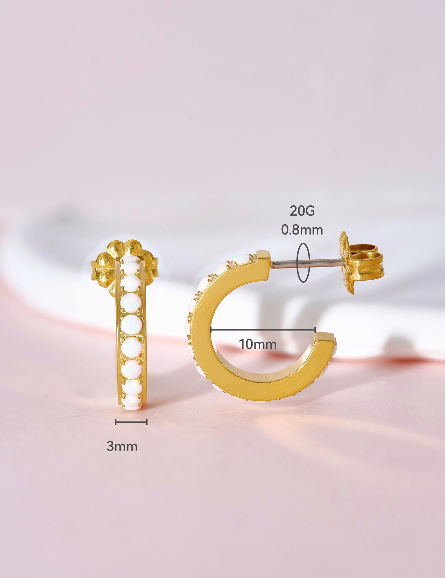 Limerencia Hypoallergenic G23 Pure Titanium Small Open C Hoop Earrings, F136 Implant Grade Lightweight Cubic Zirconia/Opal Cuff Huggie Earrings for Women Sensitive Ears