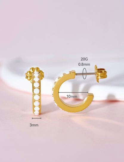 Limerencia Hypoallergenic G23 Pure Titanium Small Open C Hoop Earrings, F136 Implant Grade Lightweight Cubic Zirconia/Opal Cuff Huggie Earrings for Women Sensitive Ears