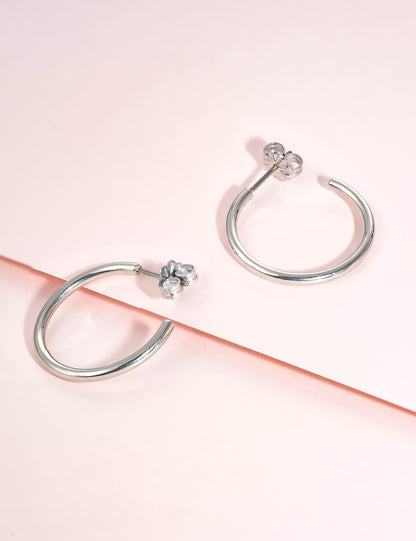 Limerencia Boucles d'oreilles anneau C ouvert grand en titane pur G23 hypoallergénique, boucles huggie cuff légères en titane F136 serties de zircon cubique pour femmes aux oreilles sensibles (anneau rond fin 20 mm, couleur argentée)
