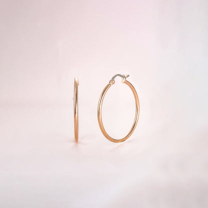 Limerencia Boucles d'oreilles anneaux ronds fins à corde torsadée en titane pur hypoallergéniques pour femmes (Anneau rond fin 30 mm, Or rose)