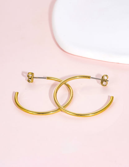 Limerencia Hypoallergene G23 Reines Titan Große Offene C-Creolen Ohrringe, F136 Leichte Cubic Zirkonia Ohrklemmen für Frauen mit Empfindlichen Ohren (30 mm Dünne Runde Creolen, Silber)