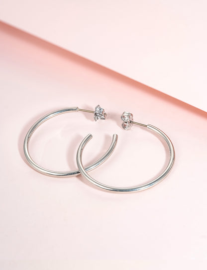 Limerencia Hypoallergene G23 Reines Titan Große Offene C-Creolen Ohrringe, F136 Leichte Cubic Zirkonia Ohrklemmen für Frauen mit Empfindlichen Ohren (30 mm Dünne Runde Creolen, Silber)