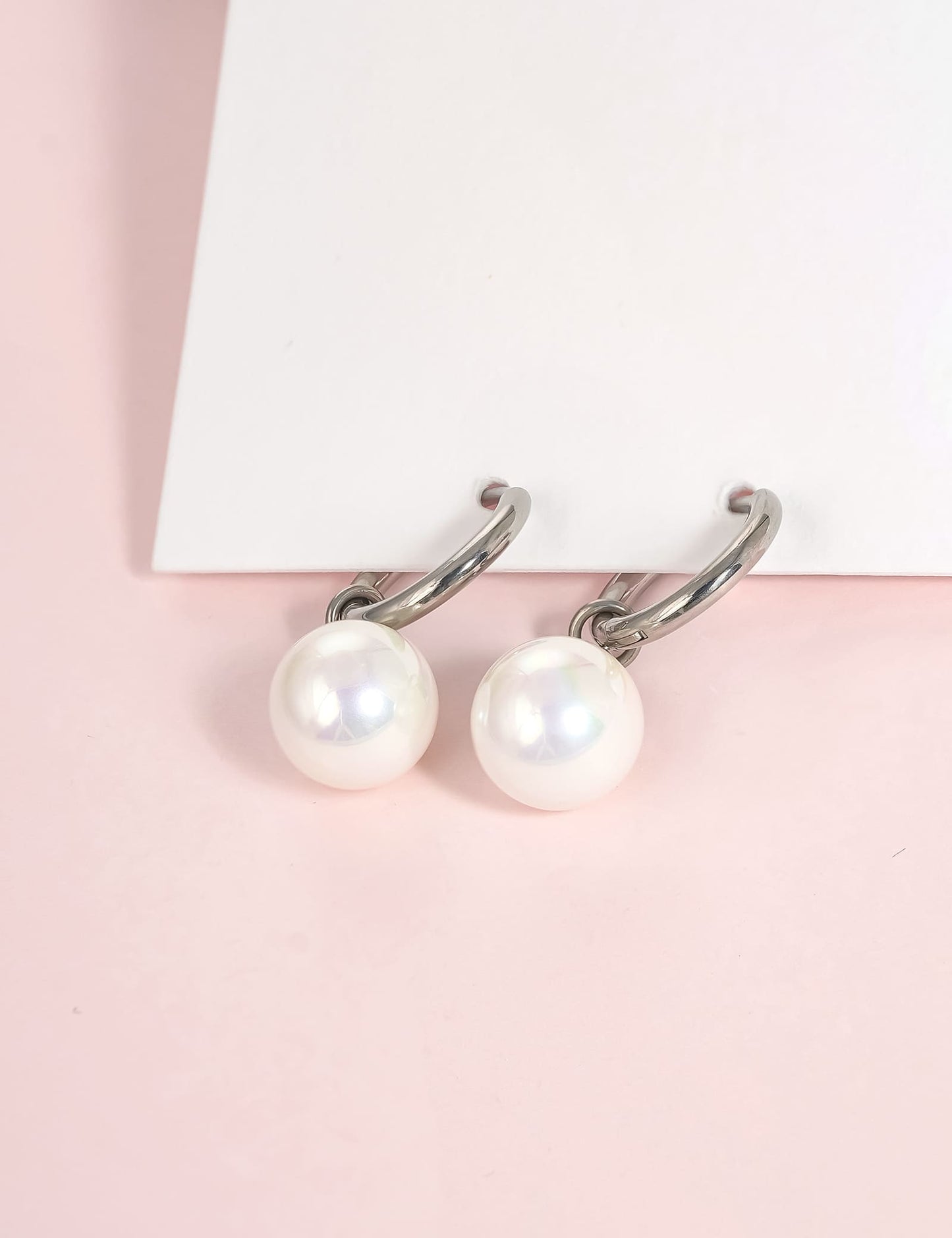 Limerencia Hypoallergenic Pure Titanium Post Lightweight Dangle Huggie Earrings for Women | Vertical Bar, Cross, Moon, Lightning | Dainty Earrings (10mm Pearl)