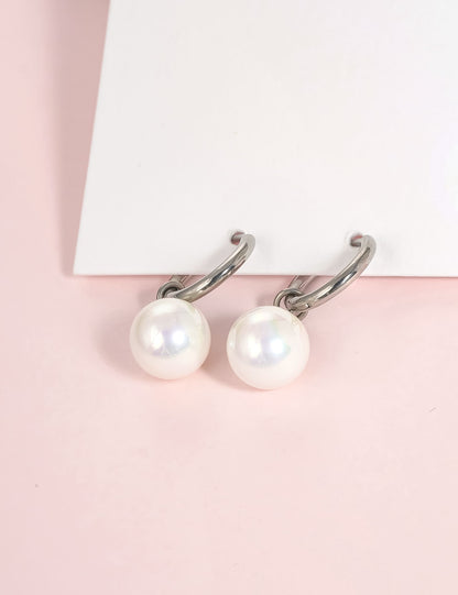 Limerencia Hypoallergenic Pure Titanium Post Lightweight Dangle Huggie Earrings for Women | Vertical Bar, Cross, Moon, Lightning | Dainty Earrings (10mm Pearl)