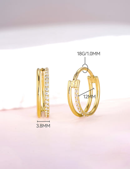 Pendientes de aro G23 de titanio puro, hipoalergénicos de 12 mm para orejas sensibles con circonitas cúbicas (18G (1,0 mm) dorado)