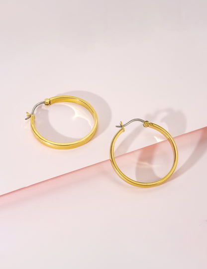 Limerencia G23 Pendientes de aro hipoalergénicos de titanio puro para mujer con orejas sensibles (sin gema, 30 mm, oro)
