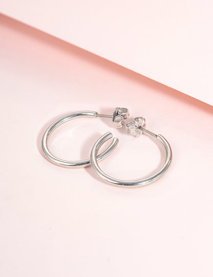 Limerencia Boucles d'oreilles anneau C ouvert grand en titane pur G23 hypoallergénique, boucles huggie cuff légères en titane F136 serties de zircon cubique pour femmes aux oreilles sensibles (anneau rond fin 20 mm, couleur argentée)