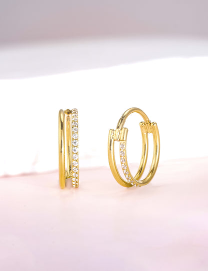 Pendientes de aro G23 de titanio puro, hipoalergénicos de 12 mm para orejas sensibles con circonitas cúbicas (18G (1,0 mm) dorado)