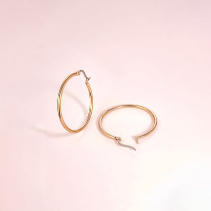 Limerencia Boucles d'oreilles anneaux ronds fins à corde torsadée en titane pur hypoallergéniques pour femmes (Anneau rond fin 30 mm, Or rose)