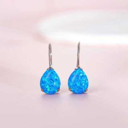 Limerencia Hypoallergene Ohrhänger aus reinem Titan mit Zirkonia, Wassertropfen-CZ/Opal Leichte Ohrhänger für empfindliche Ohren Damen (Wassertropfen, Blauer Opal)