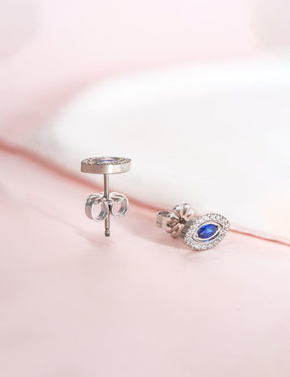 Orecchini Limerencia in titanio puro F136 ipoallergenico, perni in titanio grado implantare G23, orecchini helix occhio malocchio con zirconi, stile minimalista per orecchie sensibili donna (Blu Argento)