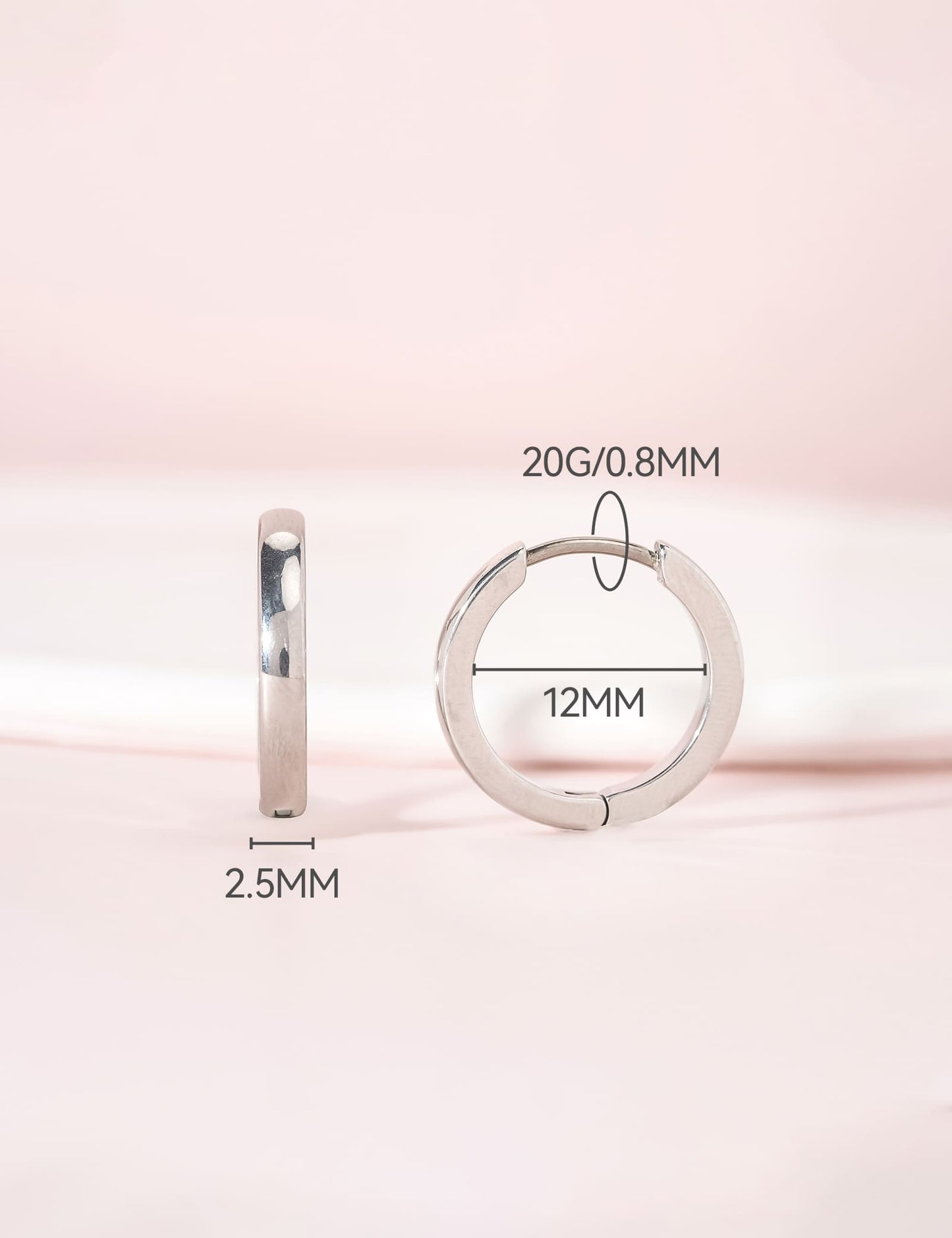 Orecchini cerchio huggie in titanio puro G23 ipoallergenico Limerencia da donna, ideali per orecchie sensibili (12 millimetri)