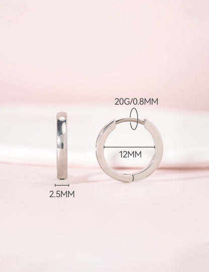 Orecchini cerchio huggie in titanio puro G23 ipoallergenico Limerencia da donna, ideali per orecchie sensibili (12 millimetri)