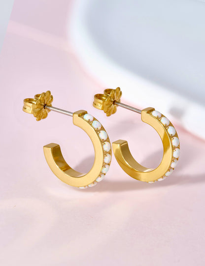 Limerencia Hypoallergenic G23 Pure Titanium Small Open C Hoop Earrings, F136 Implant Grade Lightweight Cubic Zirconia/Opal Cuff Huggie Earrings for Women Sensitive Ears