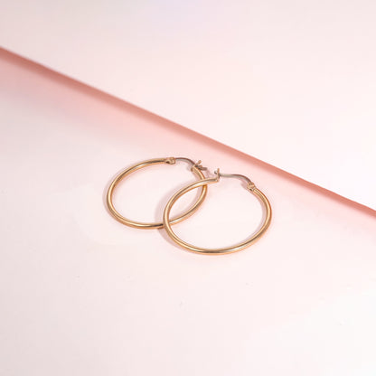 Limerencia Boucles d'oreilles anneaux ronds fins à corde torsadée en titane pur hypoallergéniques pour femmes (Anneau rond fin 30 mm, Or rose)