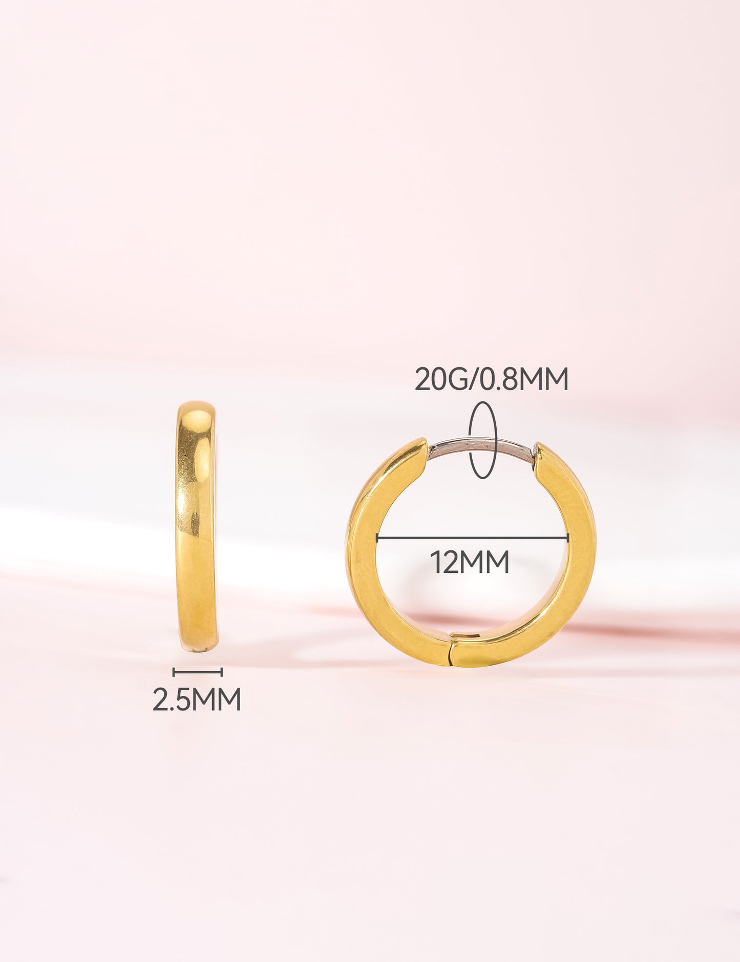 Limerencia G23 Pure Titanium Hypoallergenic Huggie Hoop Earrings for Women Sensitive Ears (12 Millimeters, Gold)